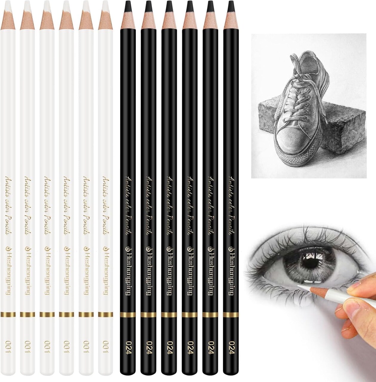 12-Piece Oil-Based Colored Pencils – 6 Black & 6 White for Drawing & Sketching